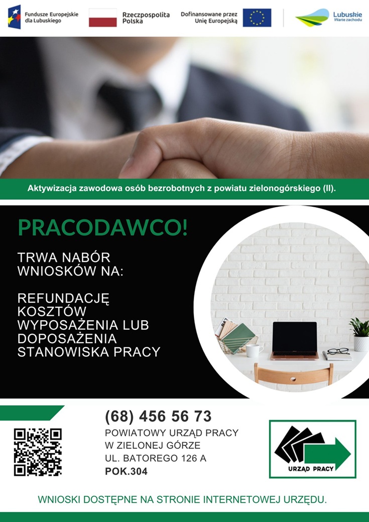 Zdjęcie artykułu Projekt Aktywizacja zawodowa osób bezrobotnych z powiatu zielonogórskiego (II) - Refundacje pracodawcy kosztów wyposażenia lub doposażenia stanowiska pracy