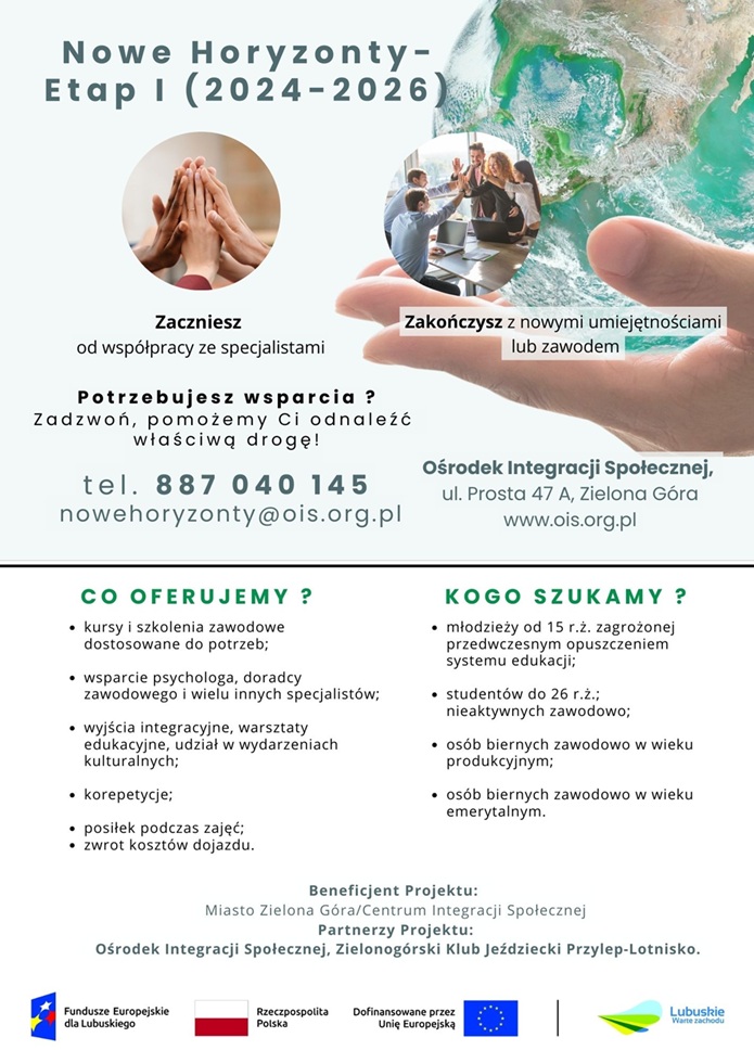 Zdjęcie artykułu Projekt „Nowe Horyzonty – Etap I (2024-2026)” realizowany jest w ramach programu Fundusze Europejskie dla Lubuskiego 2021-2027.