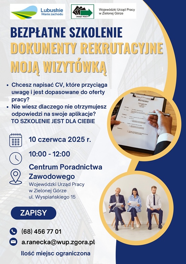 Zdjęcie artykułu Bezpłatne szkolenie "Dokumenty rekrutacyjne moją wizytówką"