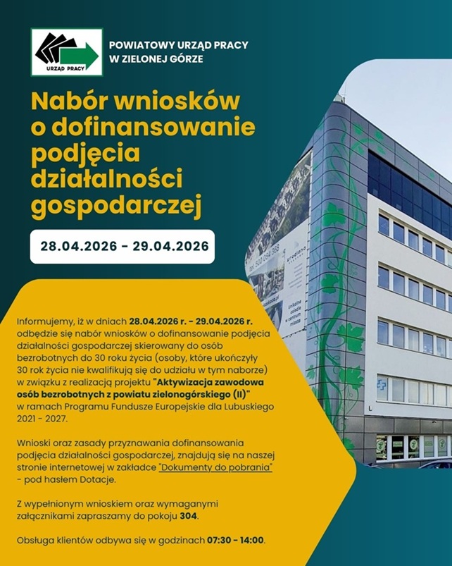 Obrazek dla: Nabór wniosków o dofinansowanie podjęcia działalności...