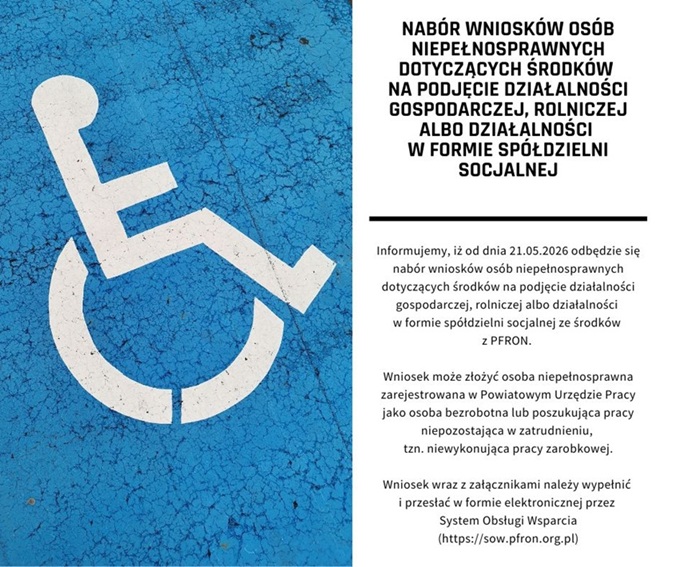 Obrazek dla: Nabór wniosków osób niepełnosprawnych dotyczących środków...